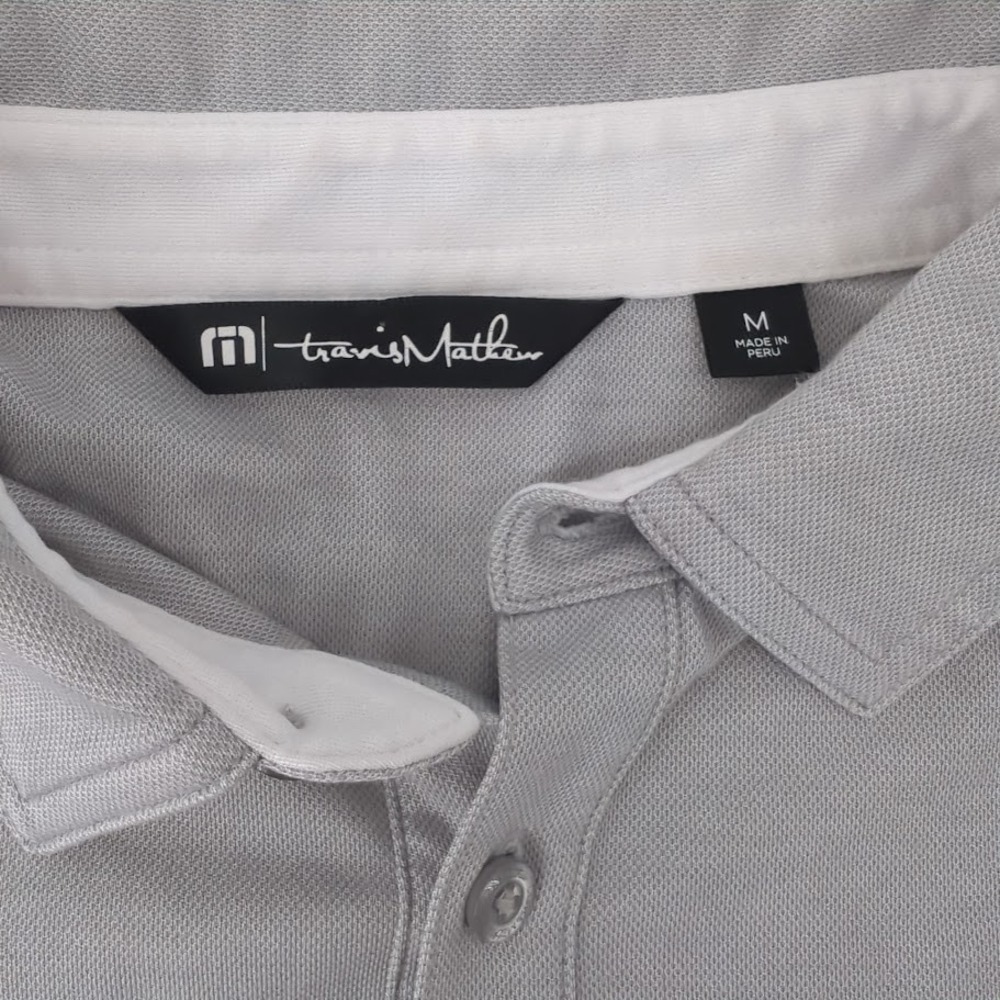 TravisMathew Polo Shirt Men Medium Gray White Colorblock Pocket Golf Casual Golf - Picture 4 of 9